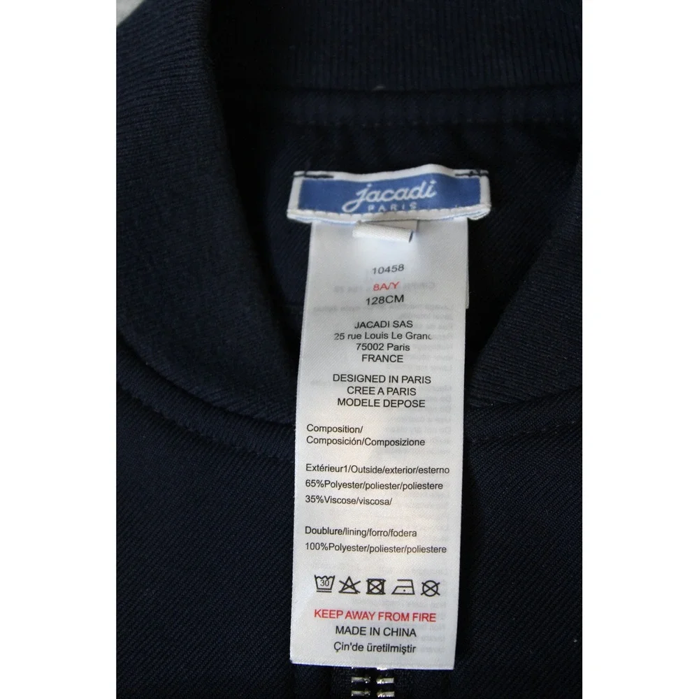 Jacadi Paris Boys Navy Blue Zip Up Bomber Jacket Size 8A 128cm Utility Pocket